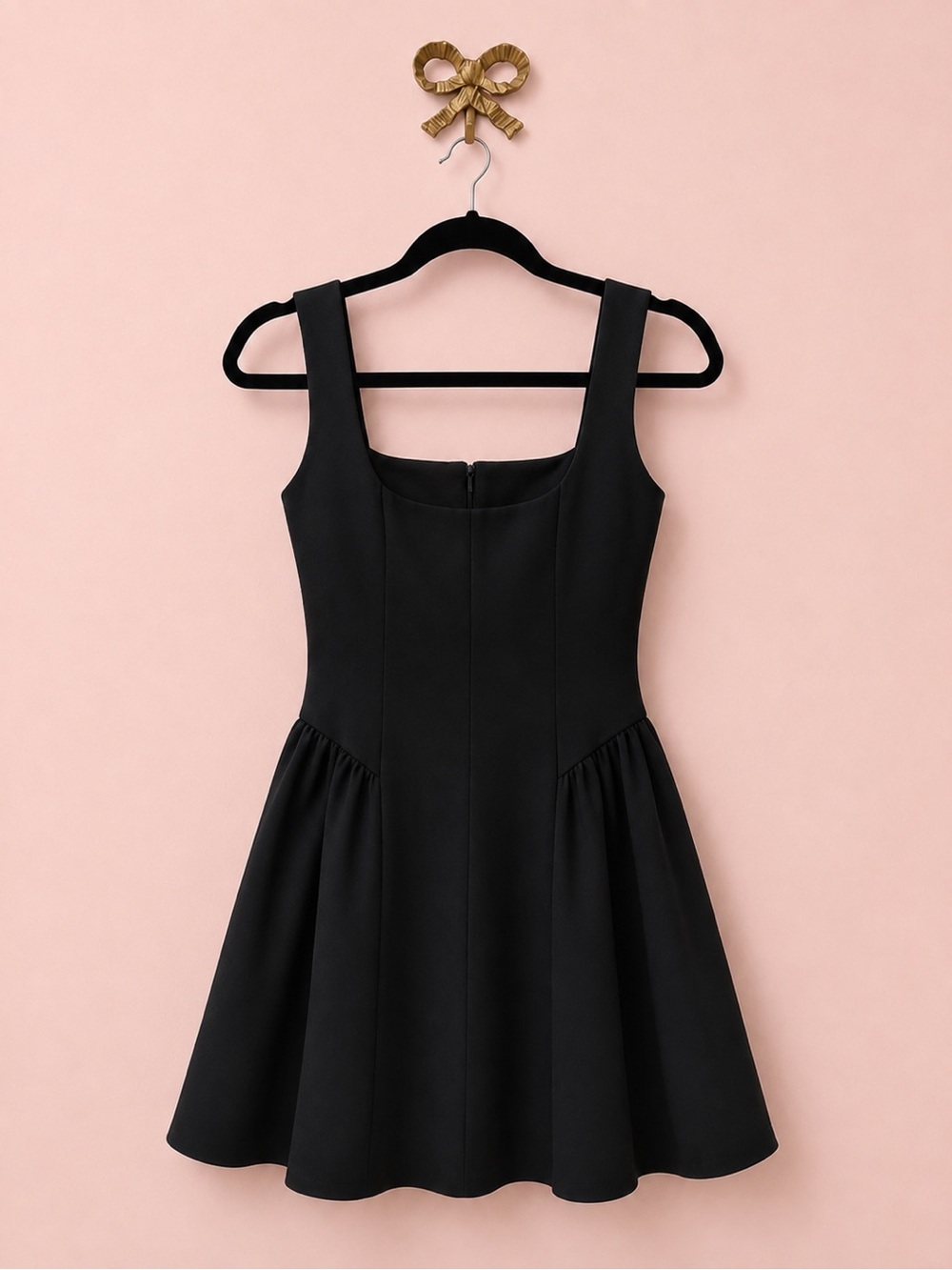 Wayf Black Square-Neck Fit & Flare Mini Dress